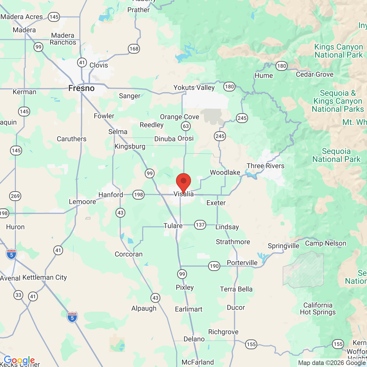 Google map image of our location in 609 W Acequia Ave Visalia, CA